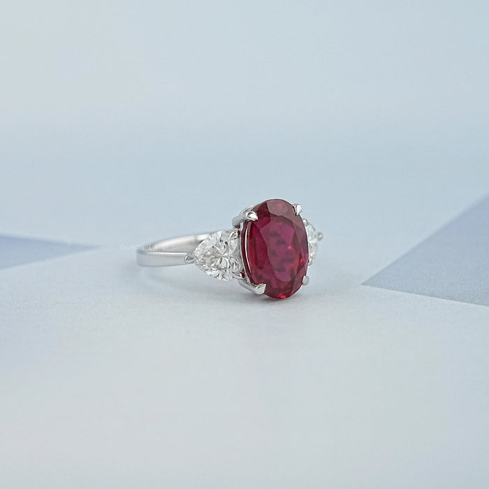 3 Stone Oval Ruby Lab Gemstone Ring