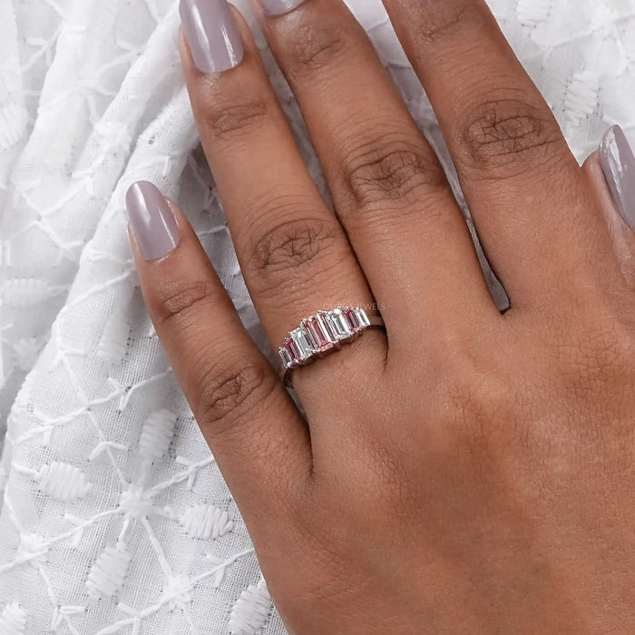 Pink Baguette Cut 7 Stone Diamond Ring