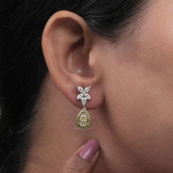 Pear Shaped Yellow Diamond Drop Earrings