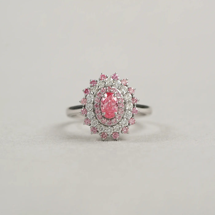 Fancy Pink Oval Cut Double Halo Diamant-Verlobungsring