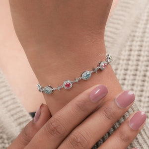 A Women wearing Lab Grown Diamond Colored Bracelet 