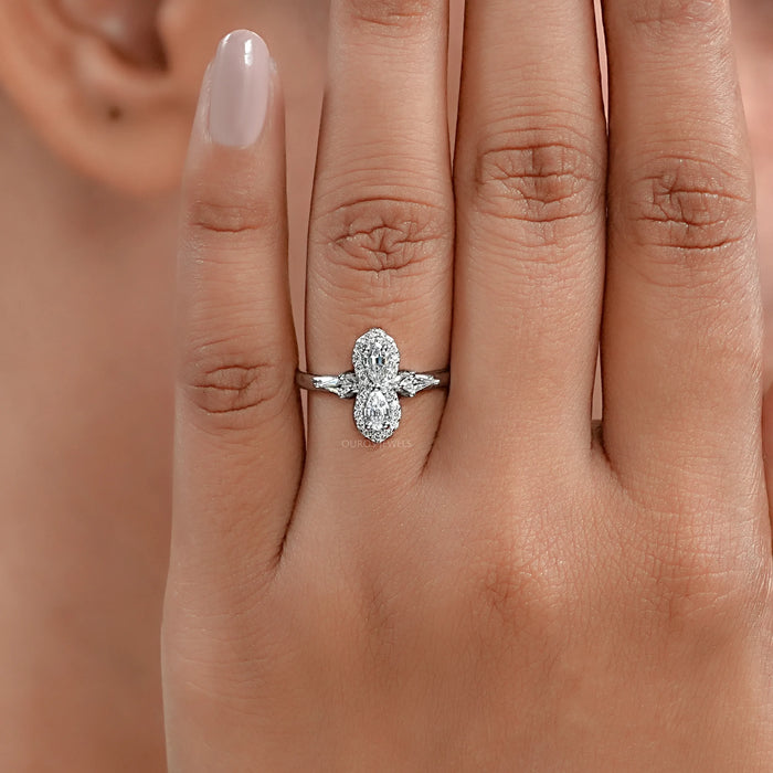 Two Stone  Step Cut Pear Lab Diamond  Ring