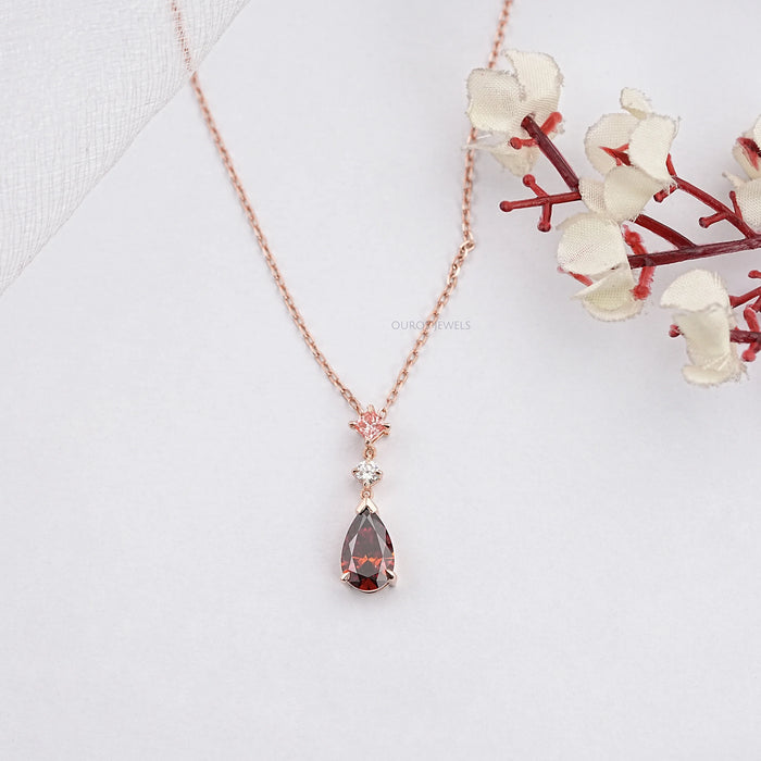 Red Pear Cut Lab Diamond Pendant