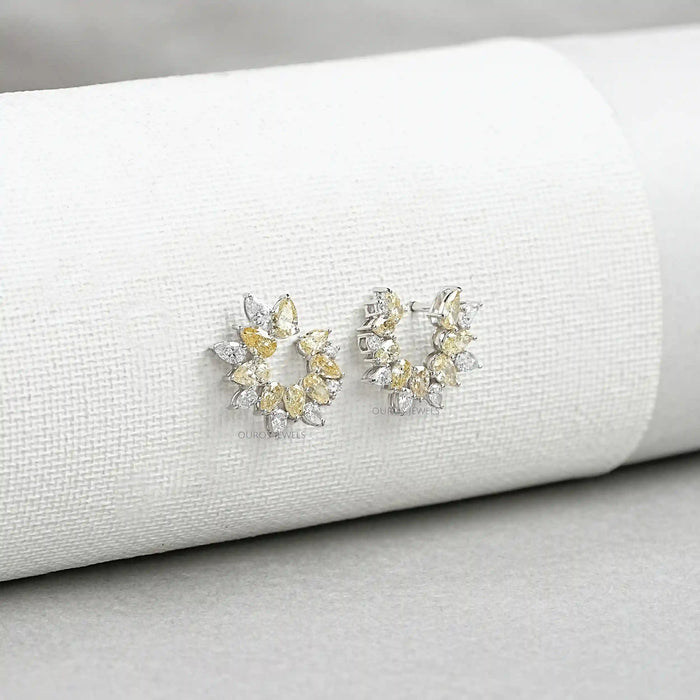 Yellow Pear Diamond Open Hoop Earrings