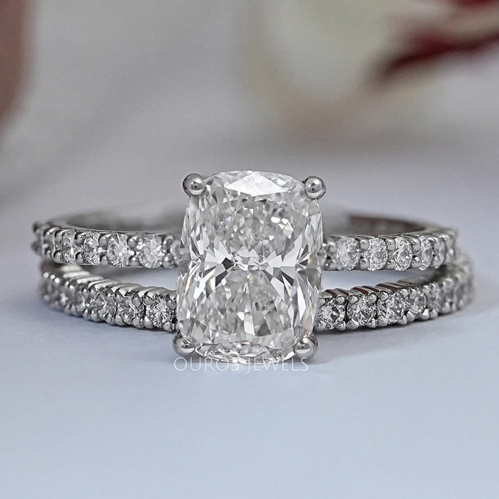 Elongated Cushion Cut Solitaire Accent Bridal Ring Set