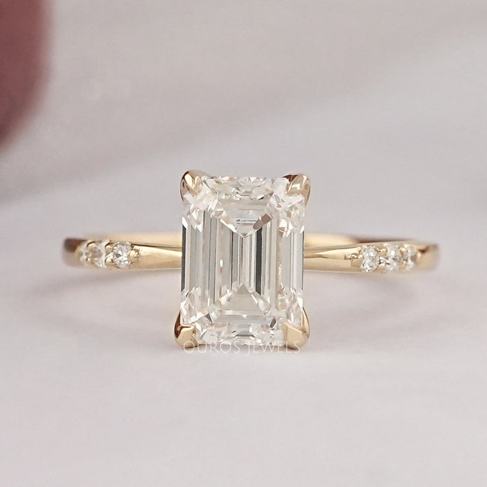 Emerald Cut Lab Grown Diamond Solitaire Accent Ring