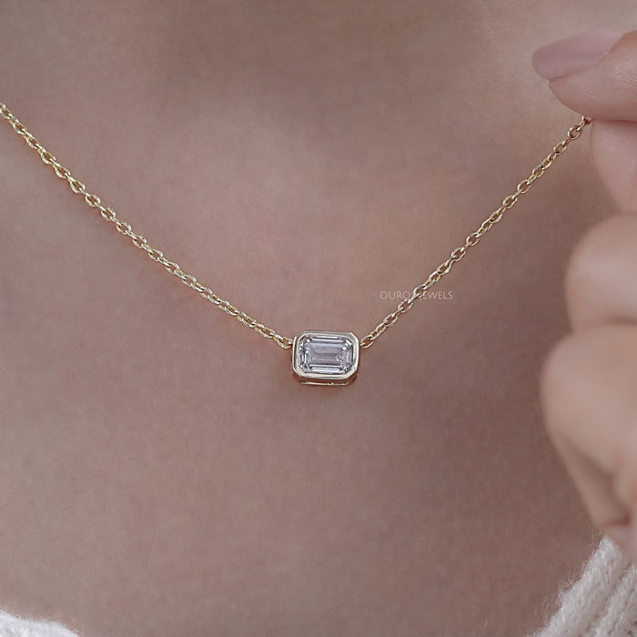 Bezel Set Emerald Cut Lab Diamond Solitaire Pendant