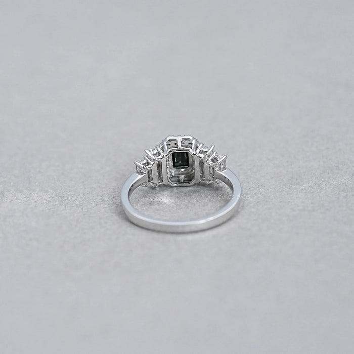 Black Emerald Cut Accent Diamond Engagement Ring