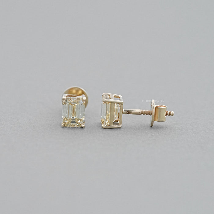 Yellow Emerald Cut Lab Diamond Stud Earrings
