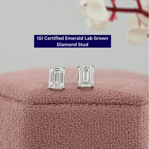 Emerald Cut Lab Grown Diamond Stud Earrings