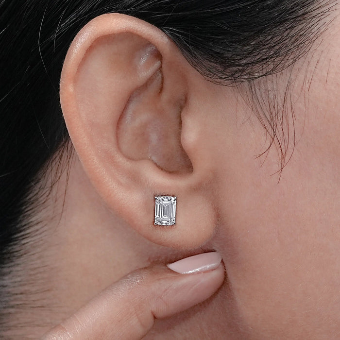 Emerald Cut Lab Grown Diamond Stud Earrings