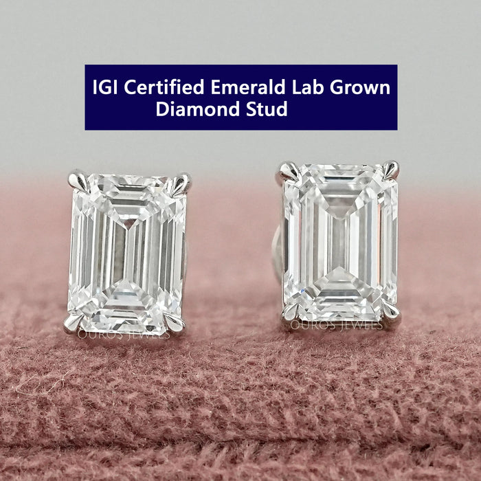 Emerald Cut Lab Grown Diamond Stud Earrings