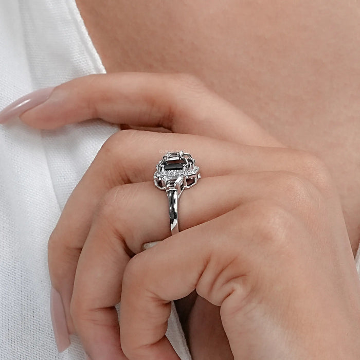 Three Stone Emerald Cut Lab Diamond Ring