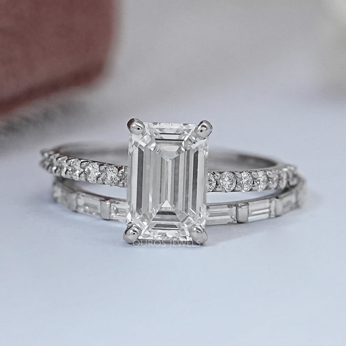 Emerald Lab Diamond Solitaire Accent Wedding Ring Set