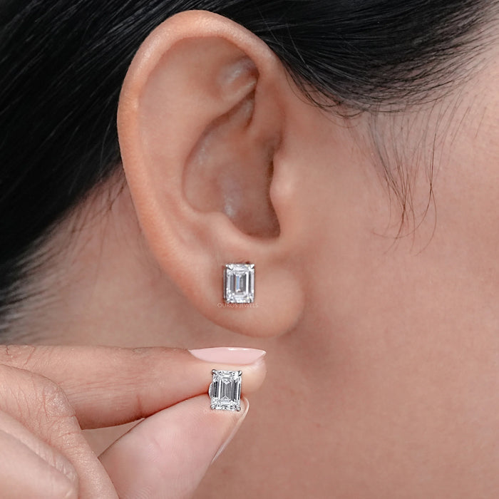 Emerald Cut Lab Grown Diamond Stud Earrings