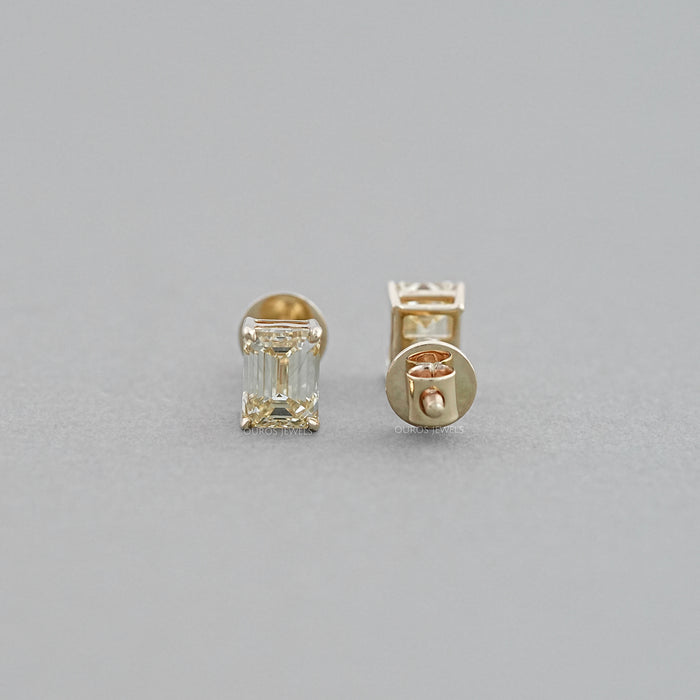 Yellow Emerald Cut Lab Diamond Stud Earrings