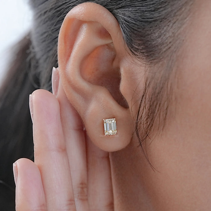 Yellow Emerald Cut Lab Diamond Stud Earrings