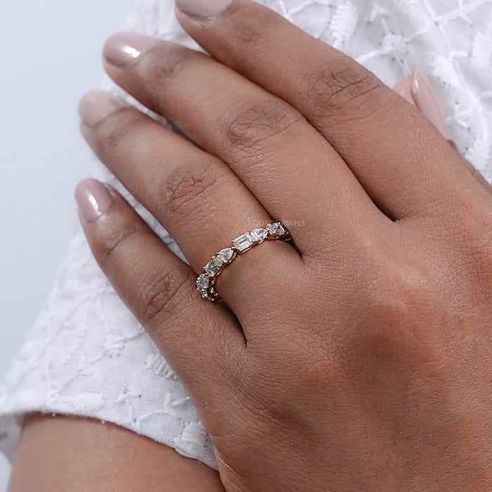 East West Pear And Emerald  Diamond Eternity Wedding Band