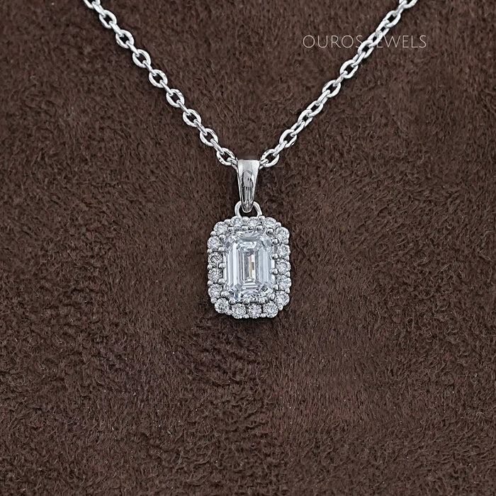 Emerald Cut Lab Grown Diamond Halo Pendant