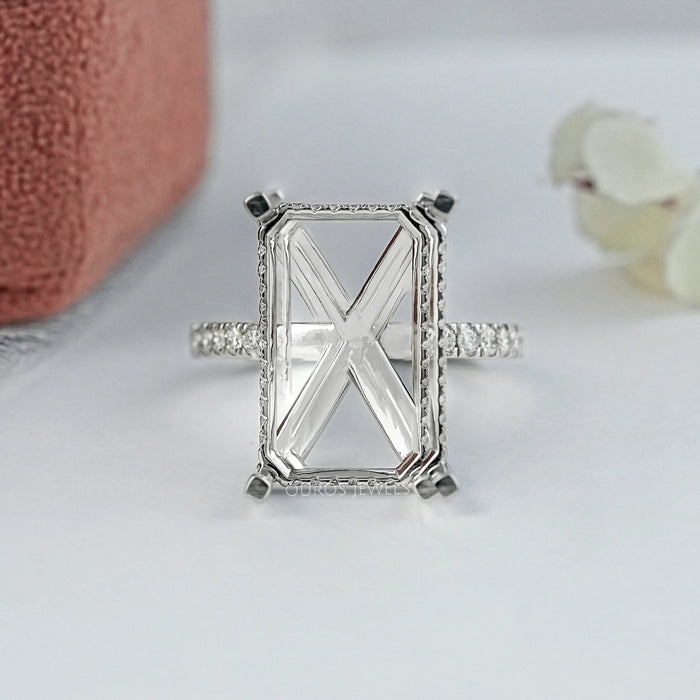 Emerald Shape Hidden Halo Semi Mount Ring