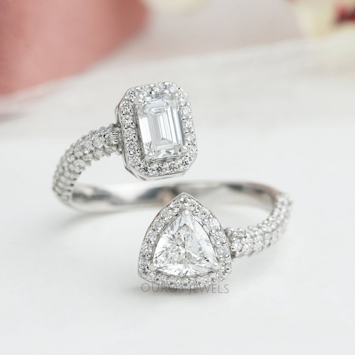 Smaragd und Trilliant SchnittHalo Labor Diamant Bypass Verlobungsring