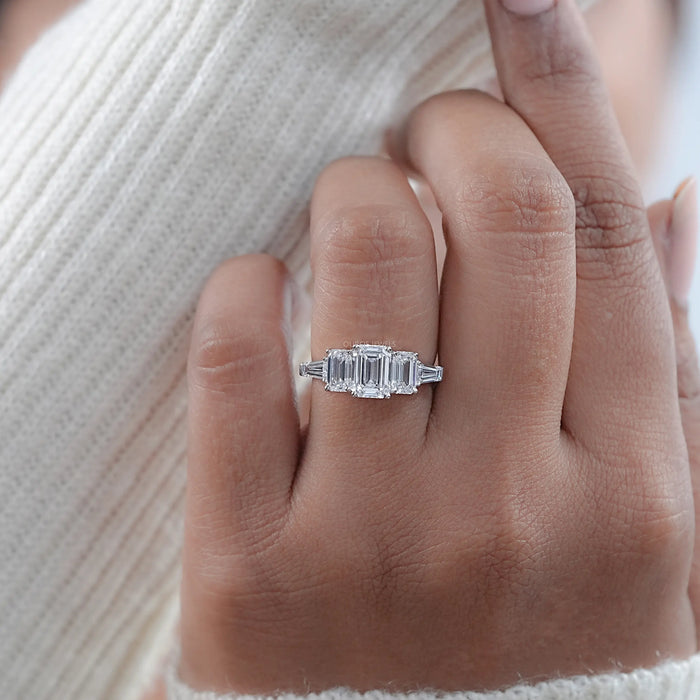 Emerald Lab Diamond Five Stone Engagement Ring