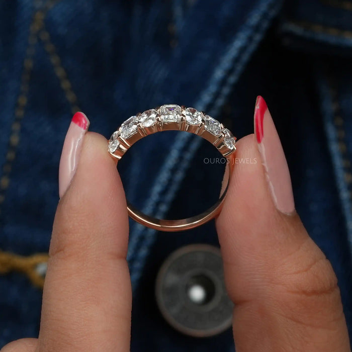 [Emerald and Oval Half Eternity Band]-[Ouros Jewels]