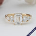 front view of emerald cut and round lab diamond five stone engagement ring