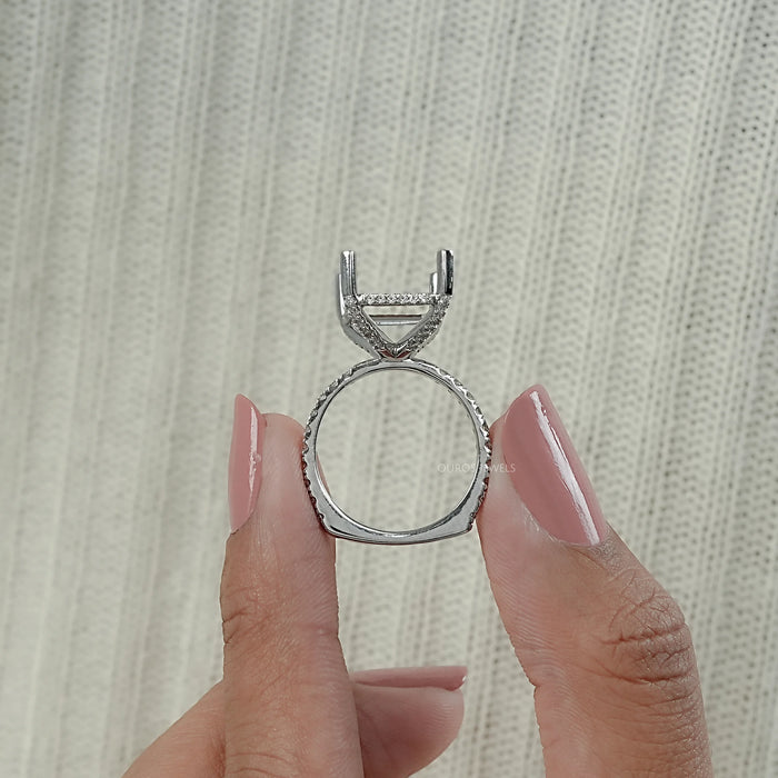 Emerald Shape Hidden Halo Semi Mount Ring