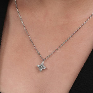 A Women wearing Olive Princess Cut Diamond Pendant 