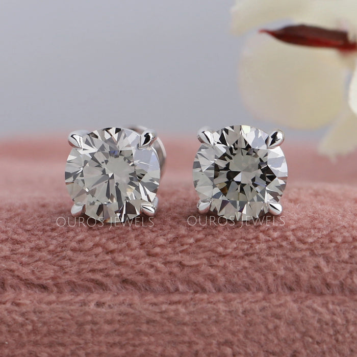 Olive Round Cut Lab Diamond Stud Earrings
