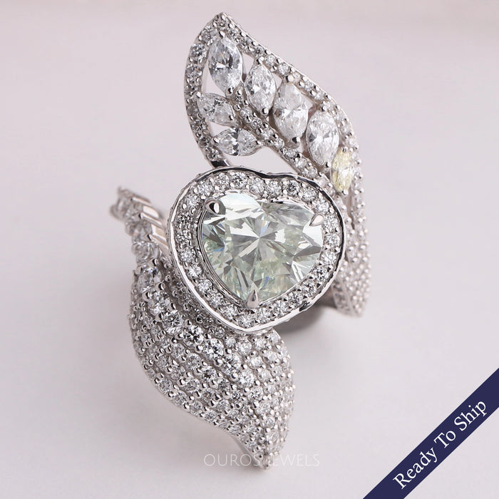Grüner Herzschliff Labor gezüchteter Diamant Vintage Verlobungsring