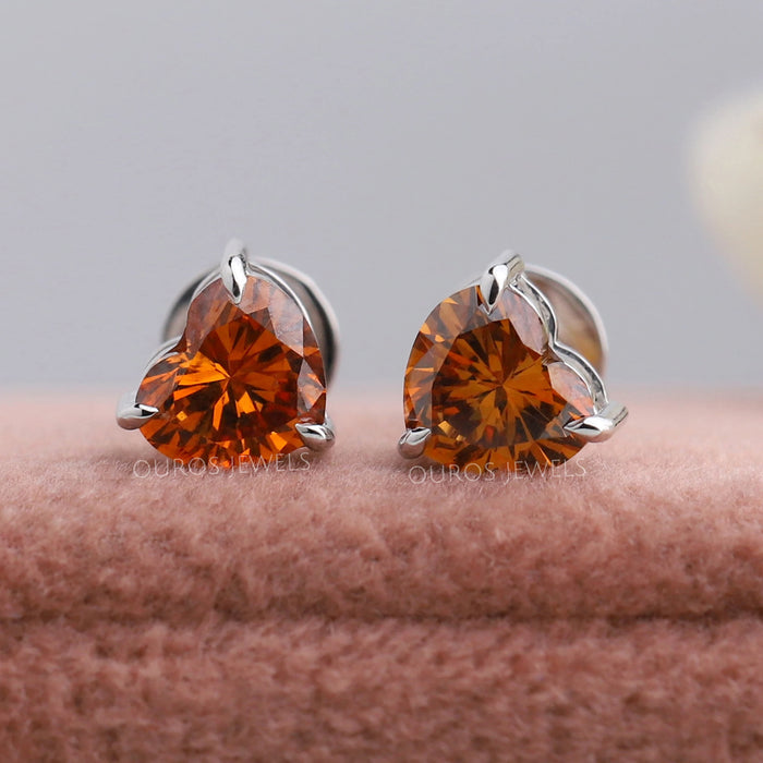 Red Heart Diamond  Solitaire Stud  Earrings