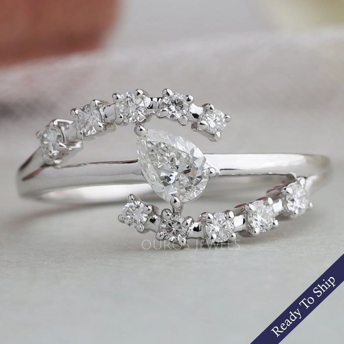 Birnenförmiger Diamantring im Bypass-Stil 14 Karat Weißgold