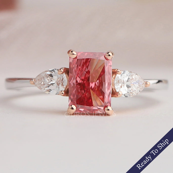 Pink Radiant 3 Stone Engagement Ring
