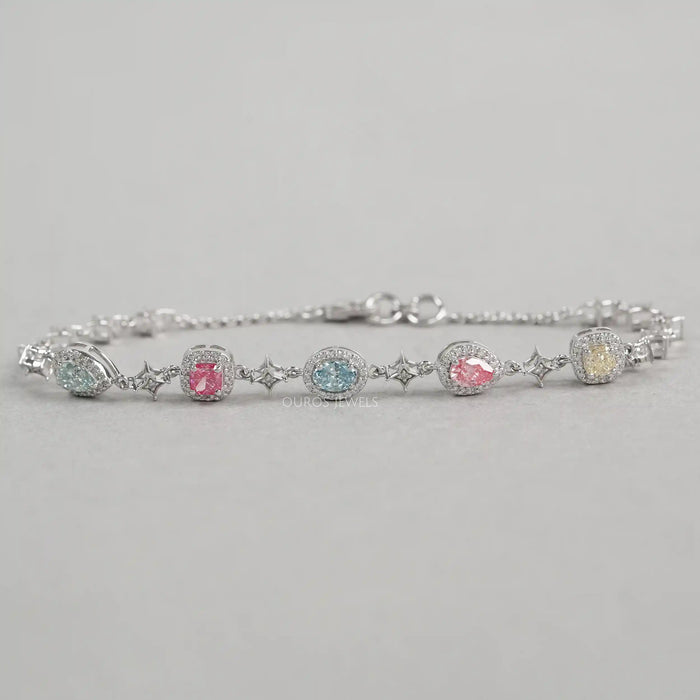 Color Diamond Halo Link Bracelet