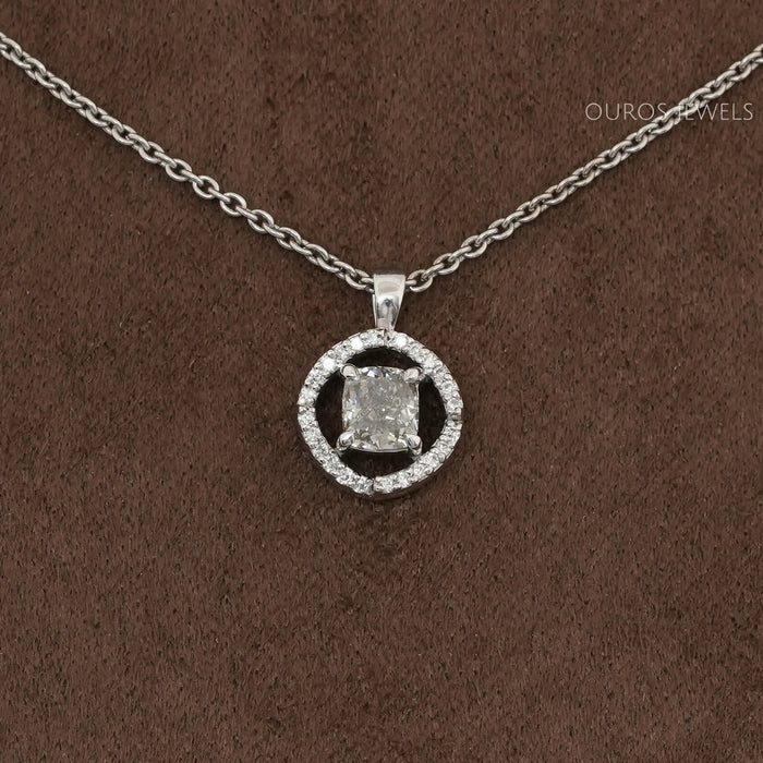 Fancy Olive Cushion Cut Halo Pendant