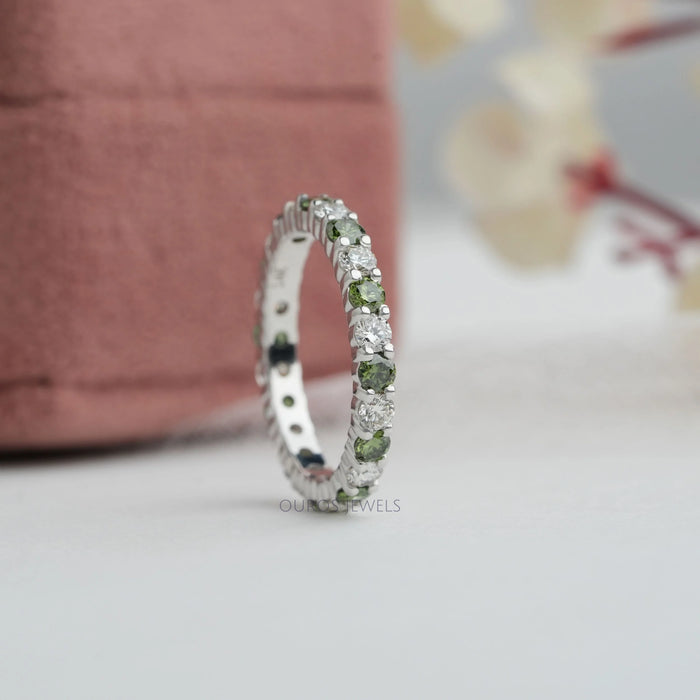 Fancy Green Round Lab Diamond  Wedding Band