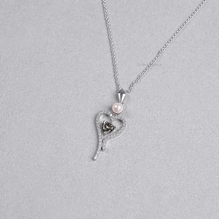 Pearl And Olive Heart Diamond Pendant