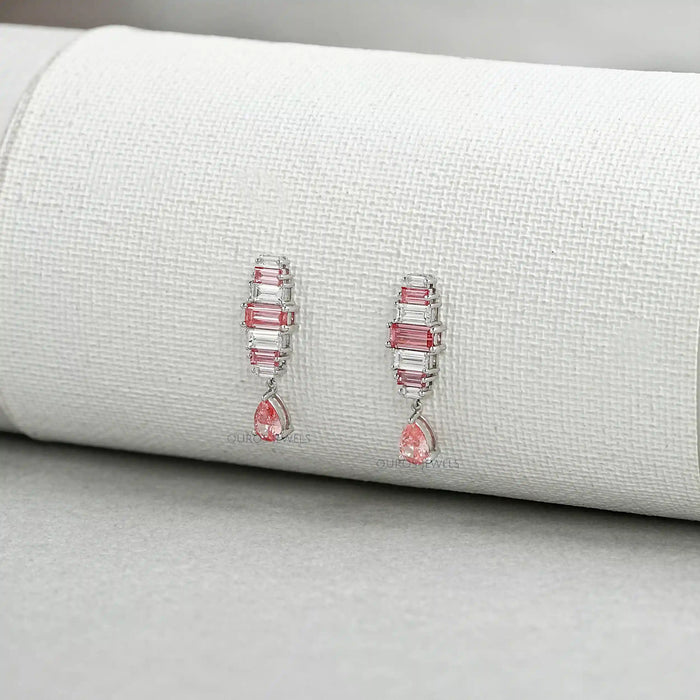 Pink Baguette Attentive Diamond Earrings