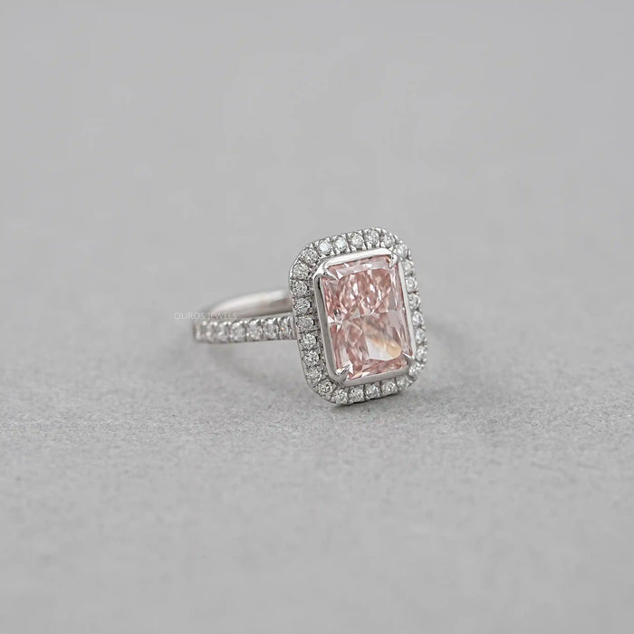 Fancy Pink Radiant Cut Halo Diamond Ring