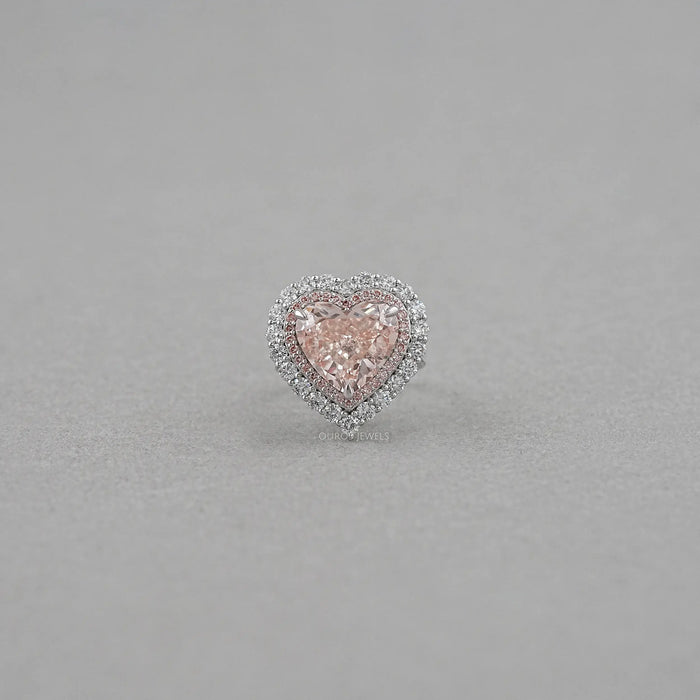 Double Halo Pink Heart Cut Lab Diamond Engagement ring