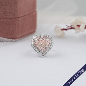 Double Halo Pink Heart Cut Lab Diamond Engagement ring