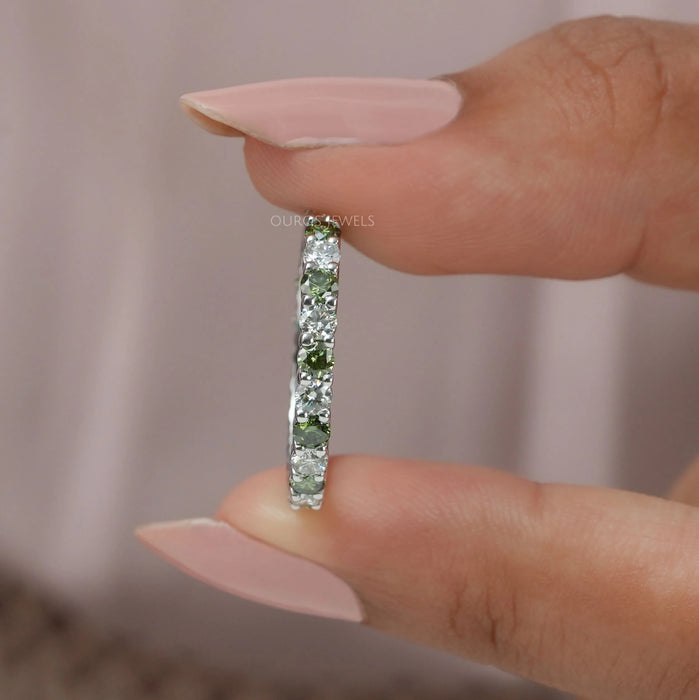 Fancy Green Round Lab Diamond  Wedding Band