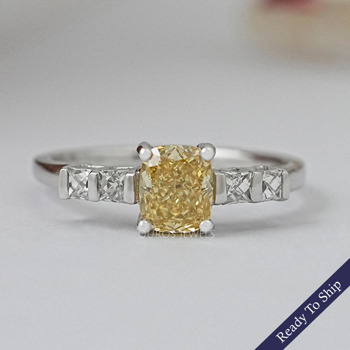 Yellow Cushion Lab Diamond Engagement Ring