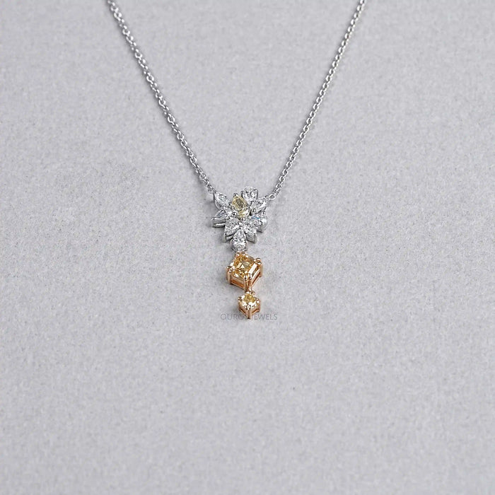 Cluster Diamond Yellow Asscher Cut Pendant