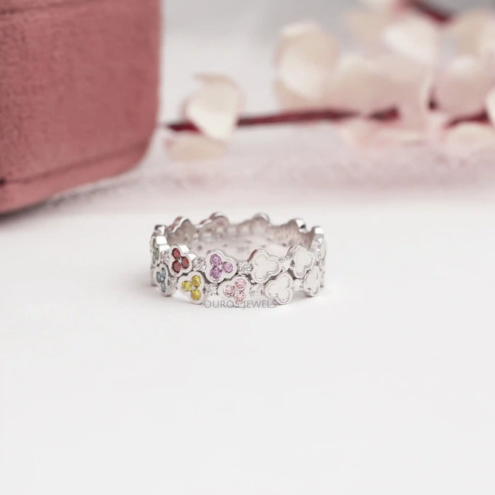 [Back View of Colored Round Diamond Wedding Band]-[Ouros Jewels]
