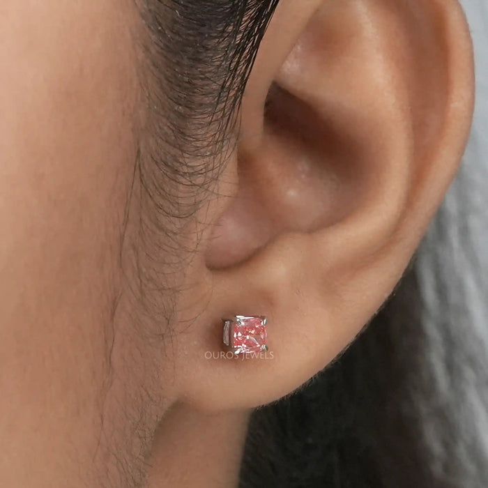 Pink Cushion Cut Stud
