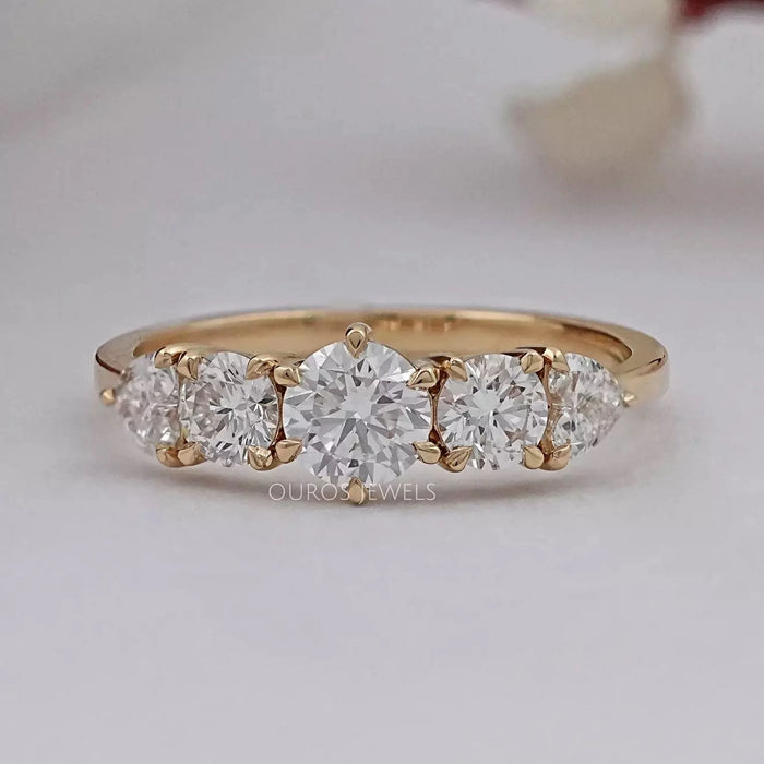 Round And Heart Diamond Five Stone Engagement Ring