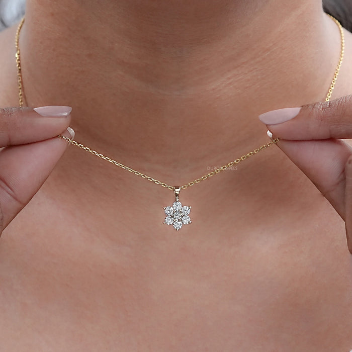 Floral Shape Round Lab Diamond Pendant